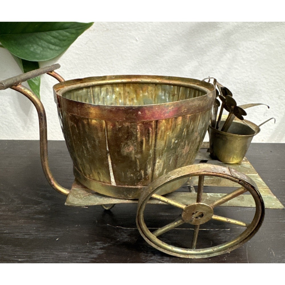 Vintage Flower Cart Metal Sculpture Art‎ Decor